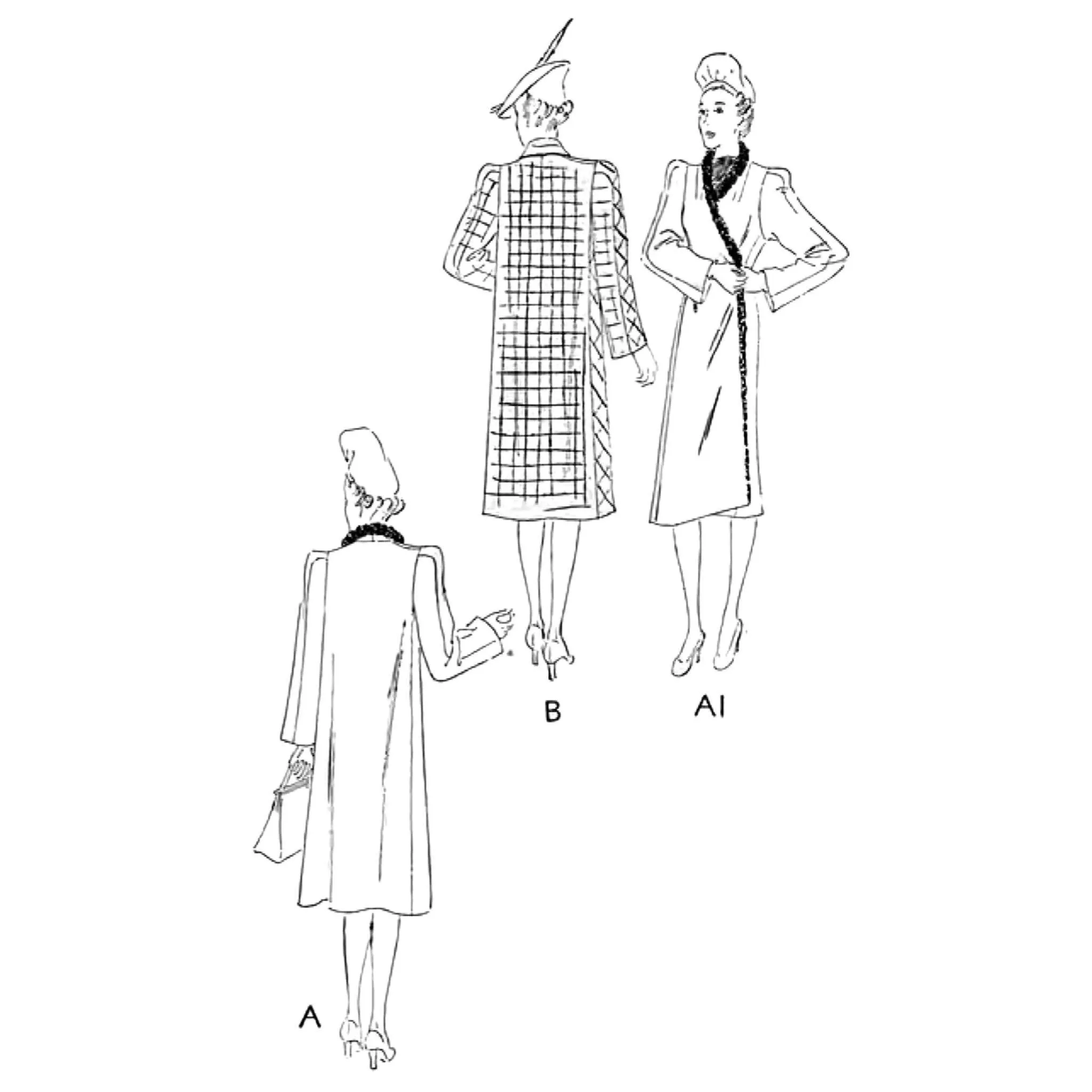 1930's Sewing Pattern: Sophisticated Tuxedo Double Breasted Coat - Bust 34” (86cm)