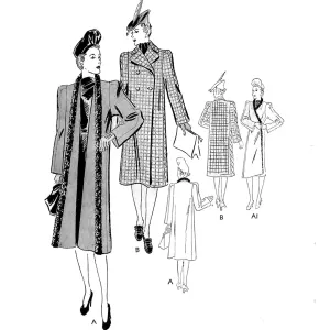 1930's Sewing Pattern: Sophisticated Tuxedo Double Breasted Coat - Bust 34” (86cm)