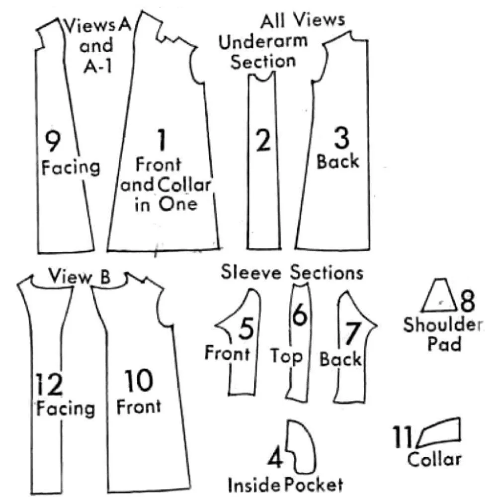 1930's Sewing Pattern: Sophisticated Tuxedo Double Breasted Coat - Bust 34” (86cm)