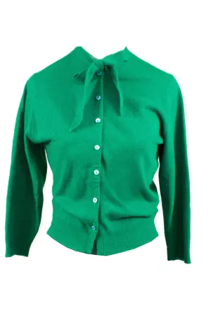 1950s Kelly Green Vintage Cashmere Cardigan Sweater Bow