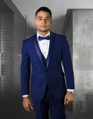 3pc Flat Front Pants Shawl Lapel Tuxedo | TUX-SH| Sapphire - 1