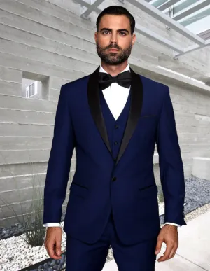 3pc Flat Front Pants Shawl Lapel Tuxedo | TUX-SH| Sapphire