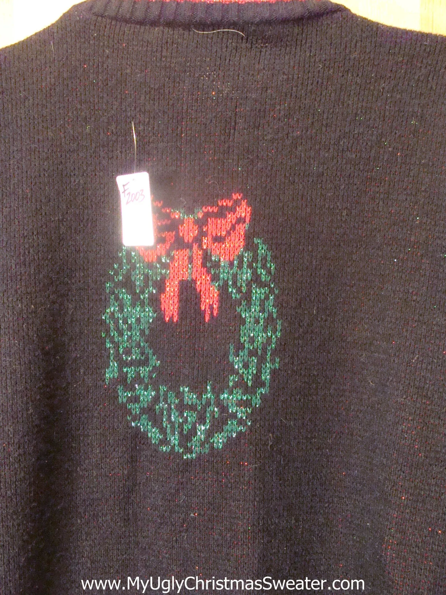 80s Ugly Christmas Sweater with Bear, Wreath, Tree