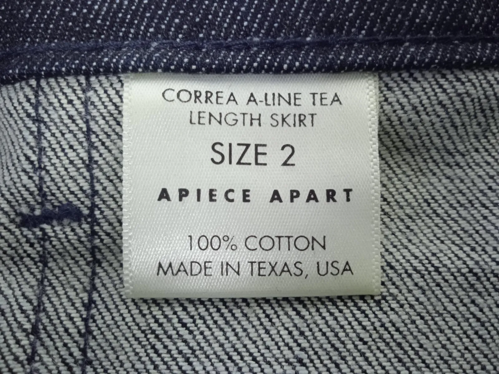 APIECE APART Ladies Dark Blue Cotton Denim Correa A-Line Tea Length Skirt XS
