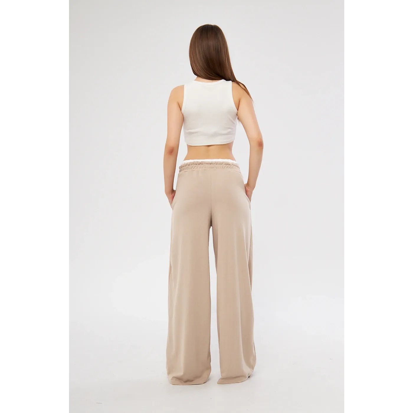 Beige Boxer Belt Wide Leg Trousers