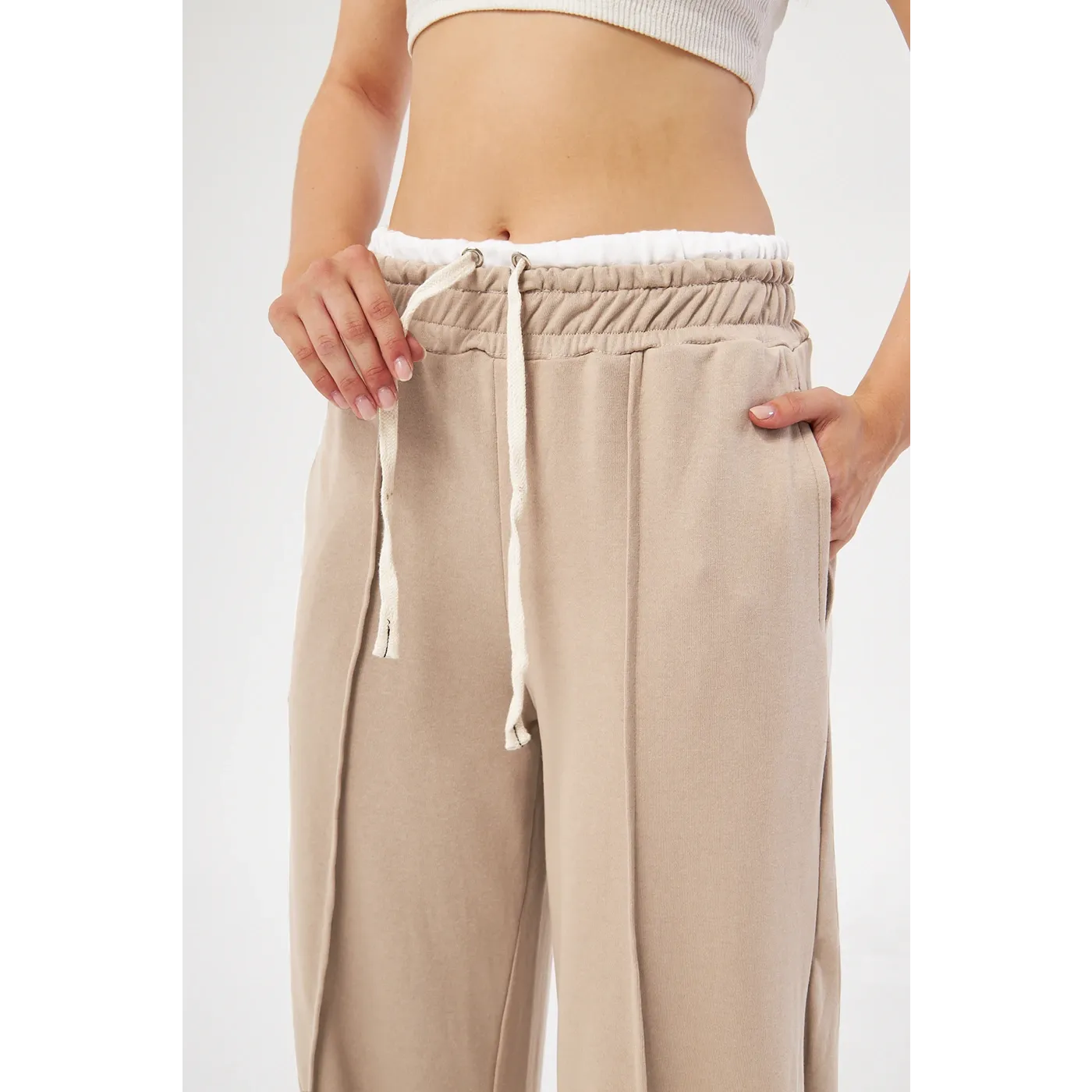 Beige Boxer Belt Wide Leg Trousers