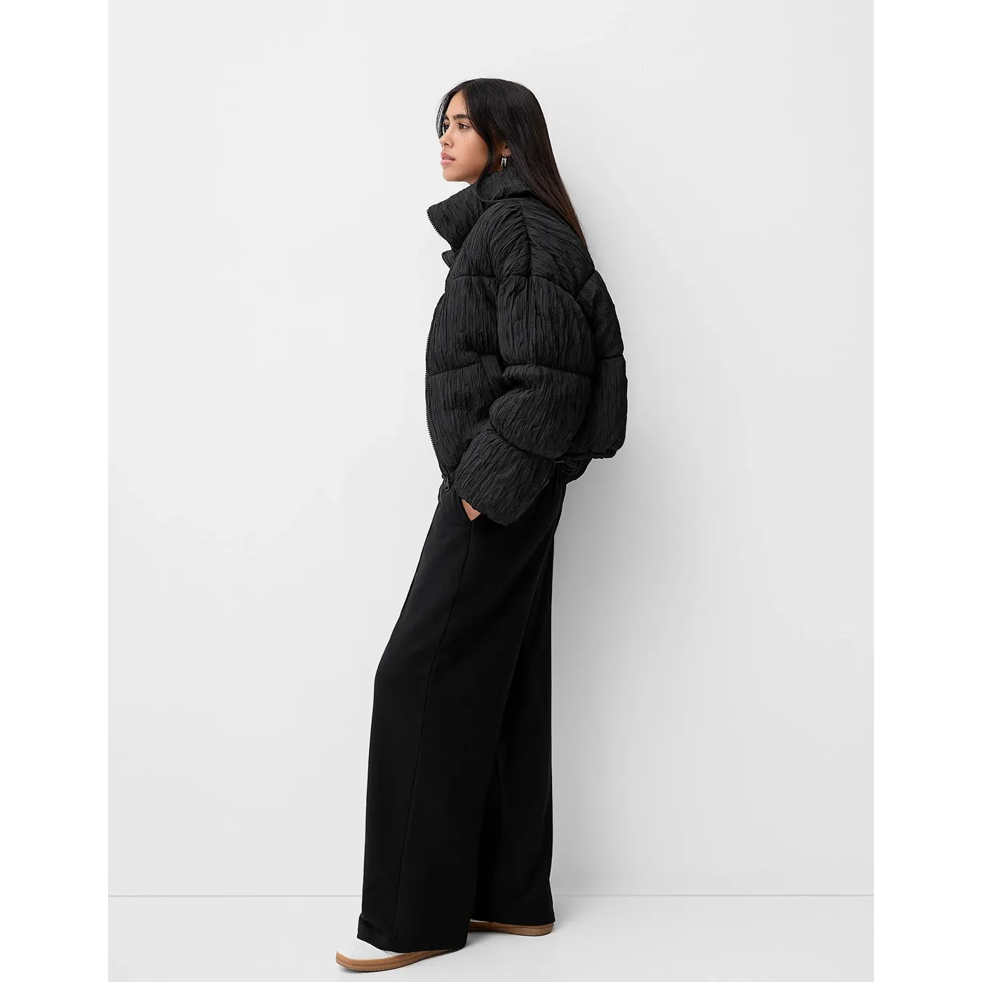 Black Front Seam Wide Leg Trousers
