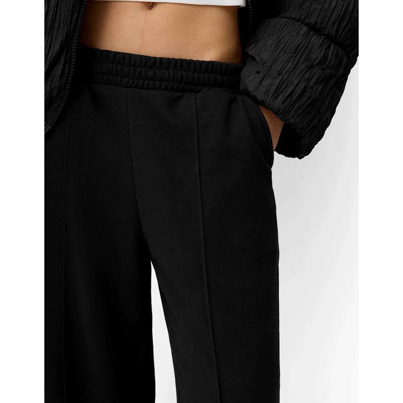 Black Front Seam Wide Leg Trousers