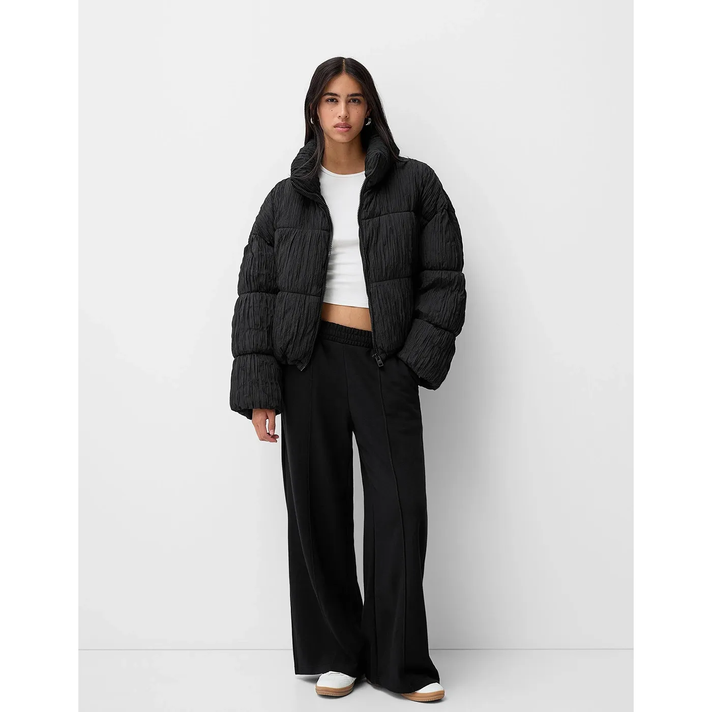 Black Front Seam Wide Leg Trousers