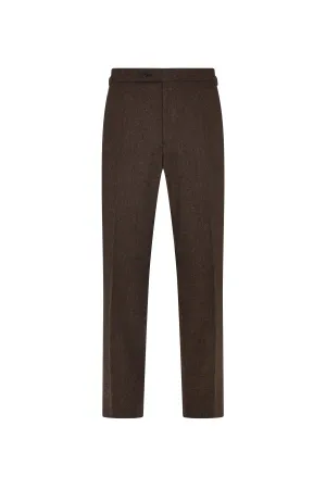 Brown Broken Hairline Check Flannel Trousers