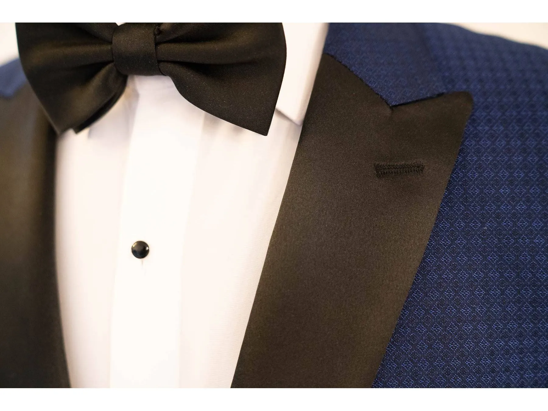Cobalt Blue Diamond Texture With Black Peak Lapel Dinner Jacket Tuxedo Rental
