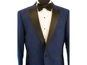 Cobalt Blue Diamond Texture With Black Peak Lapel Dinner Jacket Tuxedo Rental