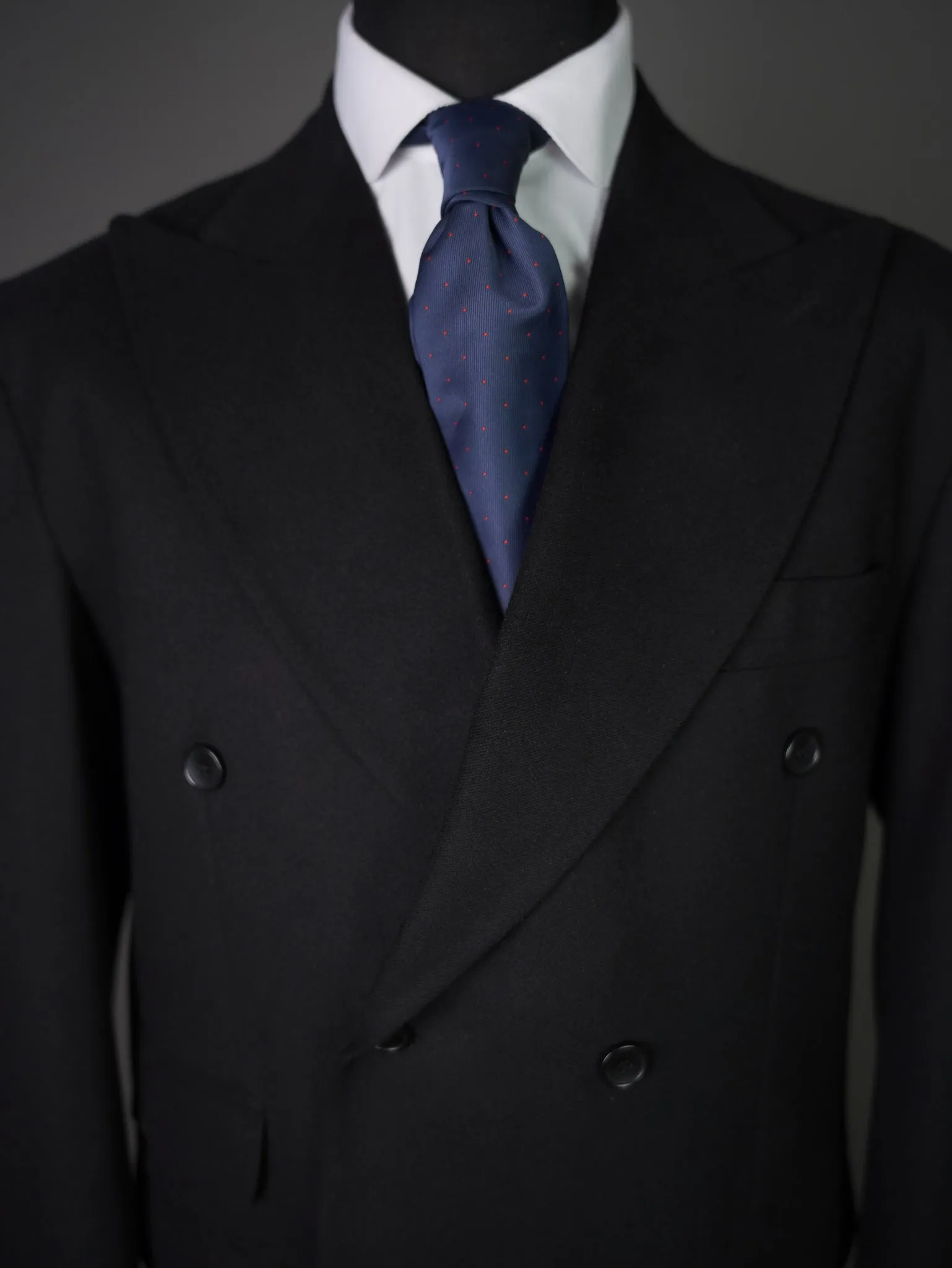 Double breasted Peak label long coat  -  Black