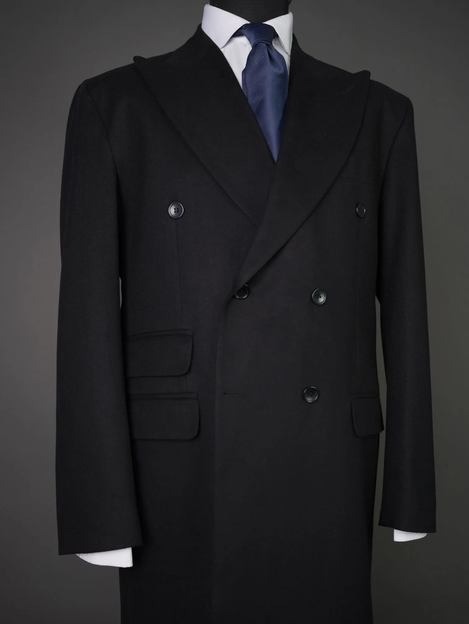 Double breasted Peak label long coat  -  Black