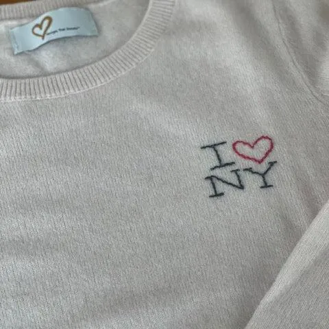 DTD Long Sleeve Cashmere Sweater with Hand Embroidered I LOVE