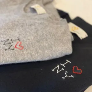 DTD Long Sleeve Cashmere Sweater with Hand Embroidered I LOVE