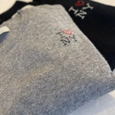 DTD Long Sleeve Cashmere Sweater with Hand Embroidered I LOVE