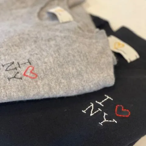 DTD Long Sleeve Cashmere Sweater with Hand Embroidered I LOVE