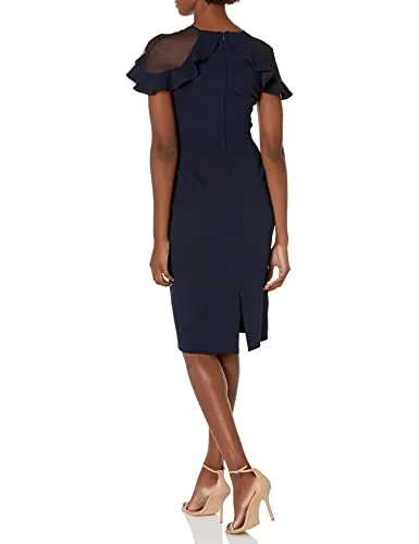Eliza J Women's Crew Neck Ruffle Shoulder Cocktail Dress, Navy, 12