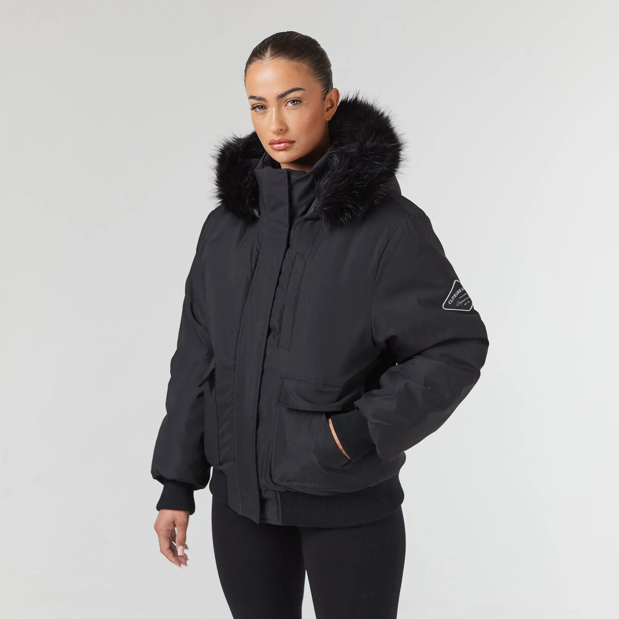 Faux Fur Cropped Parka | Black