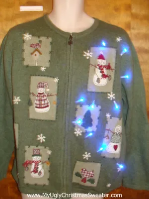 Green Light Up Ugly Christmas Jumper with Snowmen