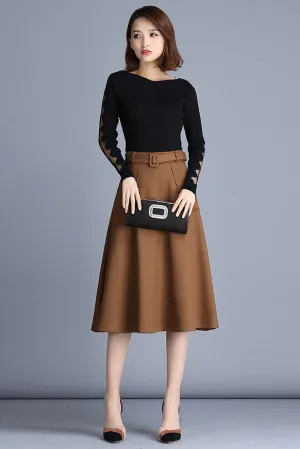 Korean version of commuter high-waist a-line skirt S026