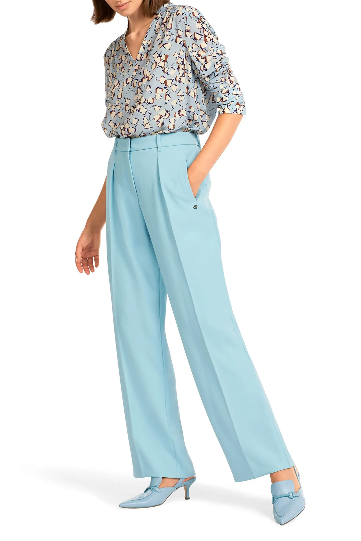 Marc Cain Collection UC 81.15 W03 Atmospheric Blue Wide Leg Trousers