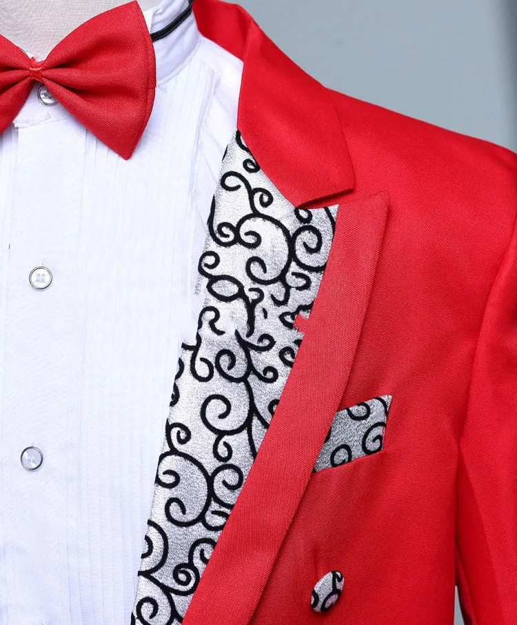 Mens Classic wedding Tuxedo Grooms Print wedding suit with tail coat