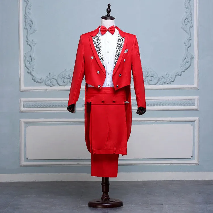 Mens Classic wedding Tuxedo Grooms Print wedding suit with tail coat