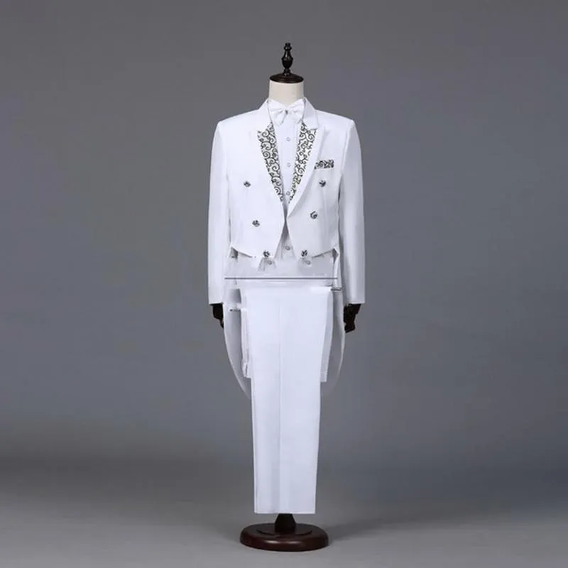 Mens Classic wedding Tuxedo Grooms Print wedding suit with tail coat