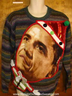 Mens Festive President Obama Tacky Christmas Sweater