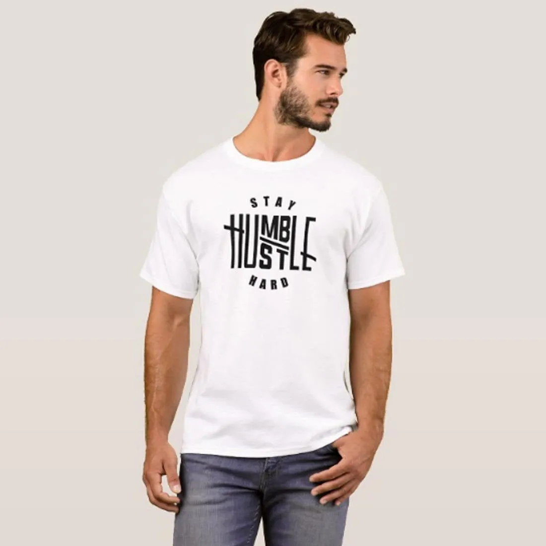 Nutcase Designer Round Neck Men's T-Shirt Wrinkle-Free Poly Cotton Tees - Stay Humble Hard