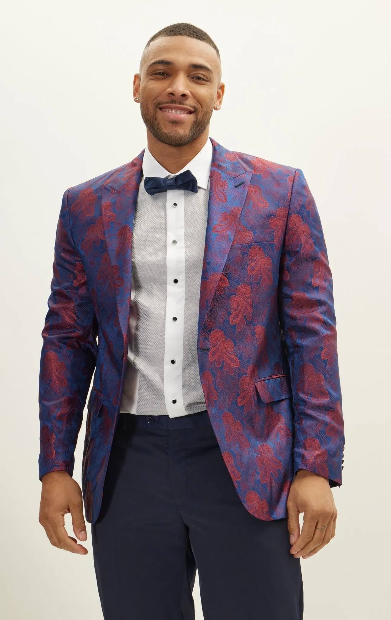 Peak Lapel Paisley Jacquard Tuxedo Jacket -  Red