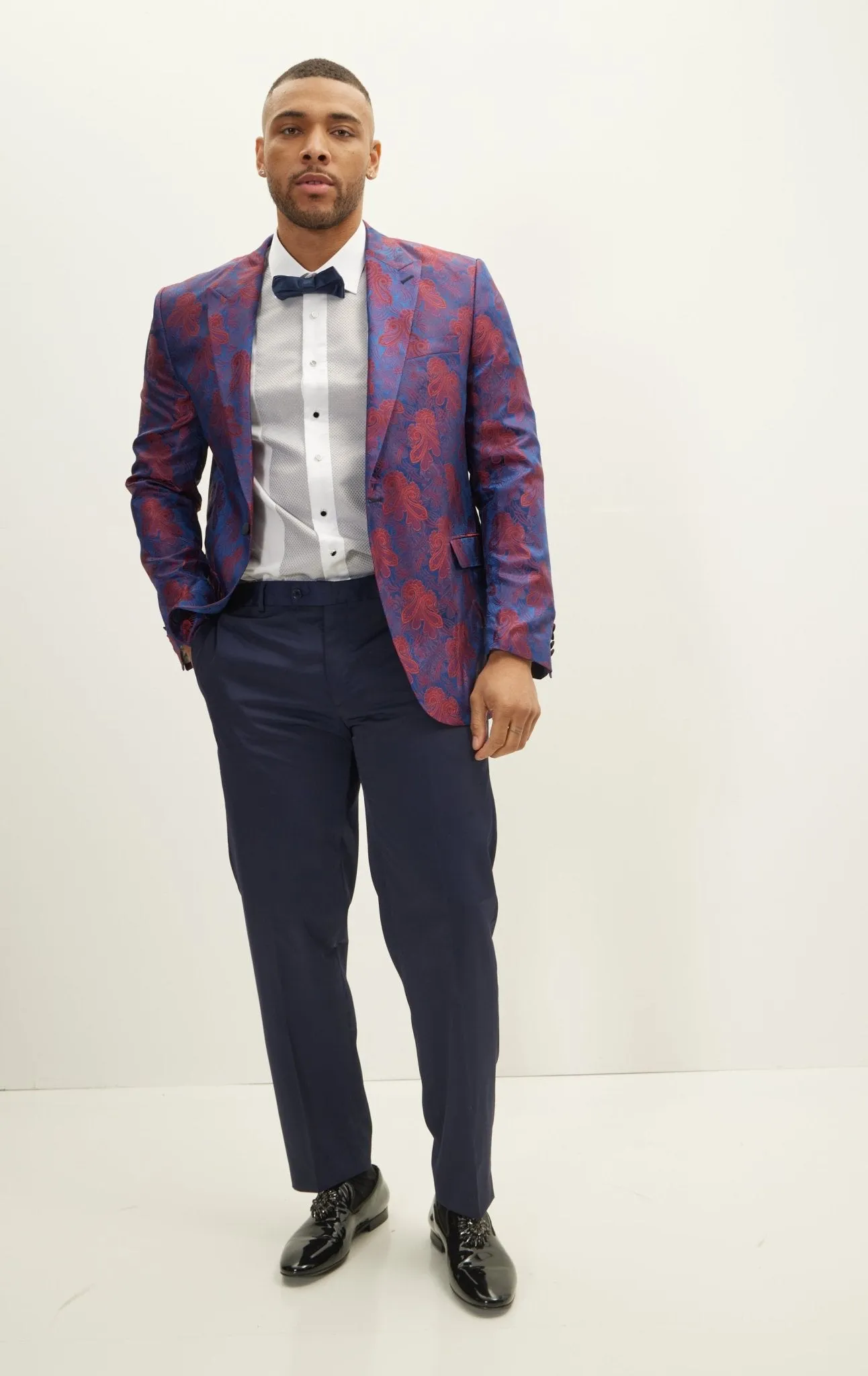 Peak Lapel Paisley Jacquard Tuxedo Jacket -  Red
