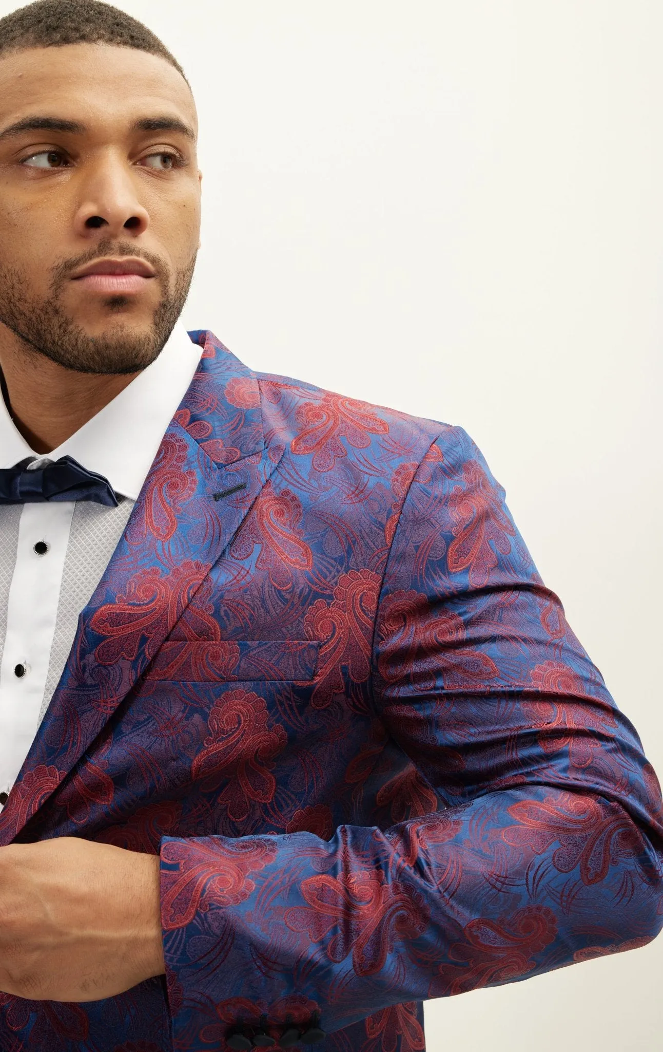 Peak Lapel Paisley Jacquard Tuxedo Jacket -  Red