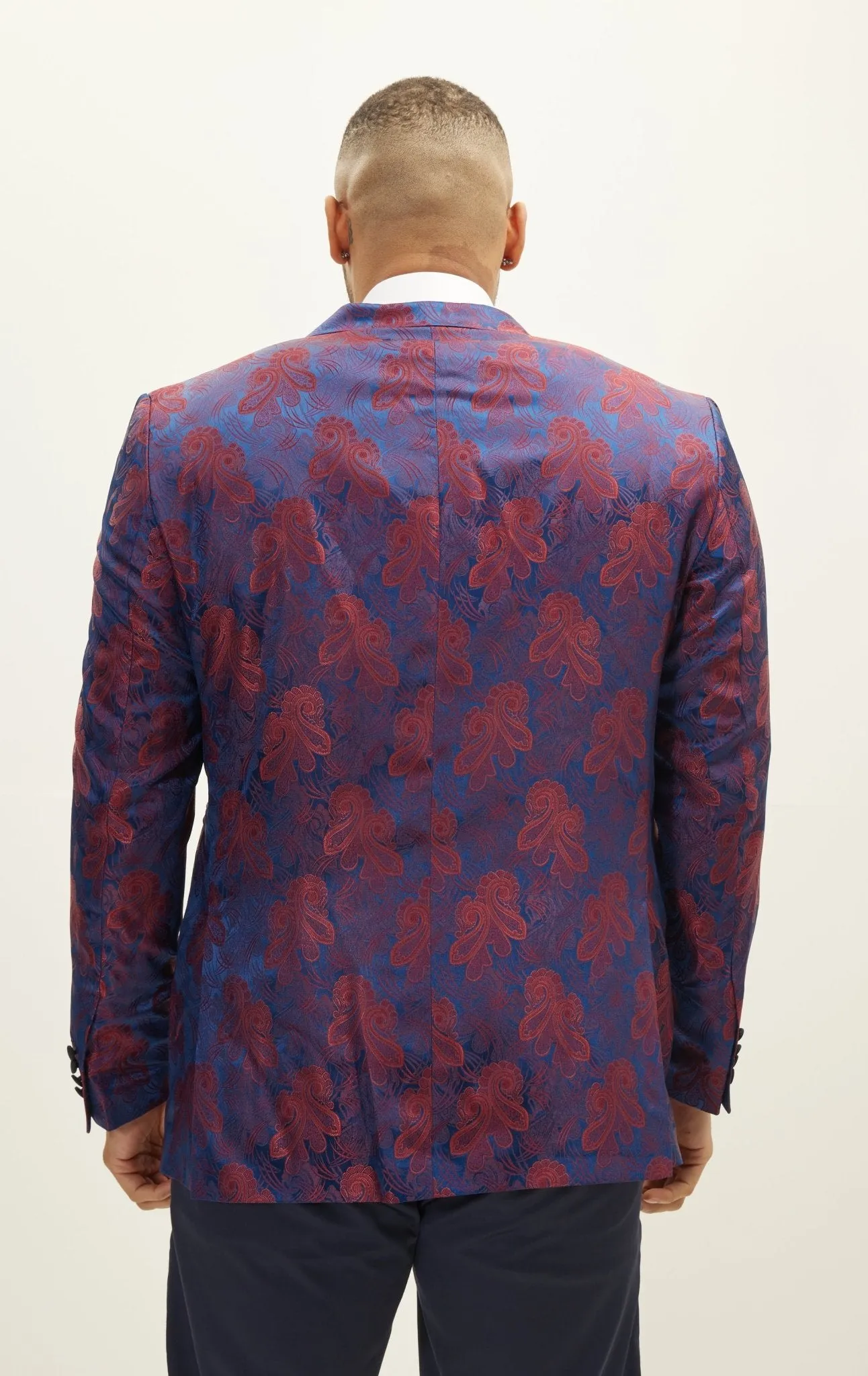 Peak Lapel Paisley Jacquard Tuxedo Jacket -  Red