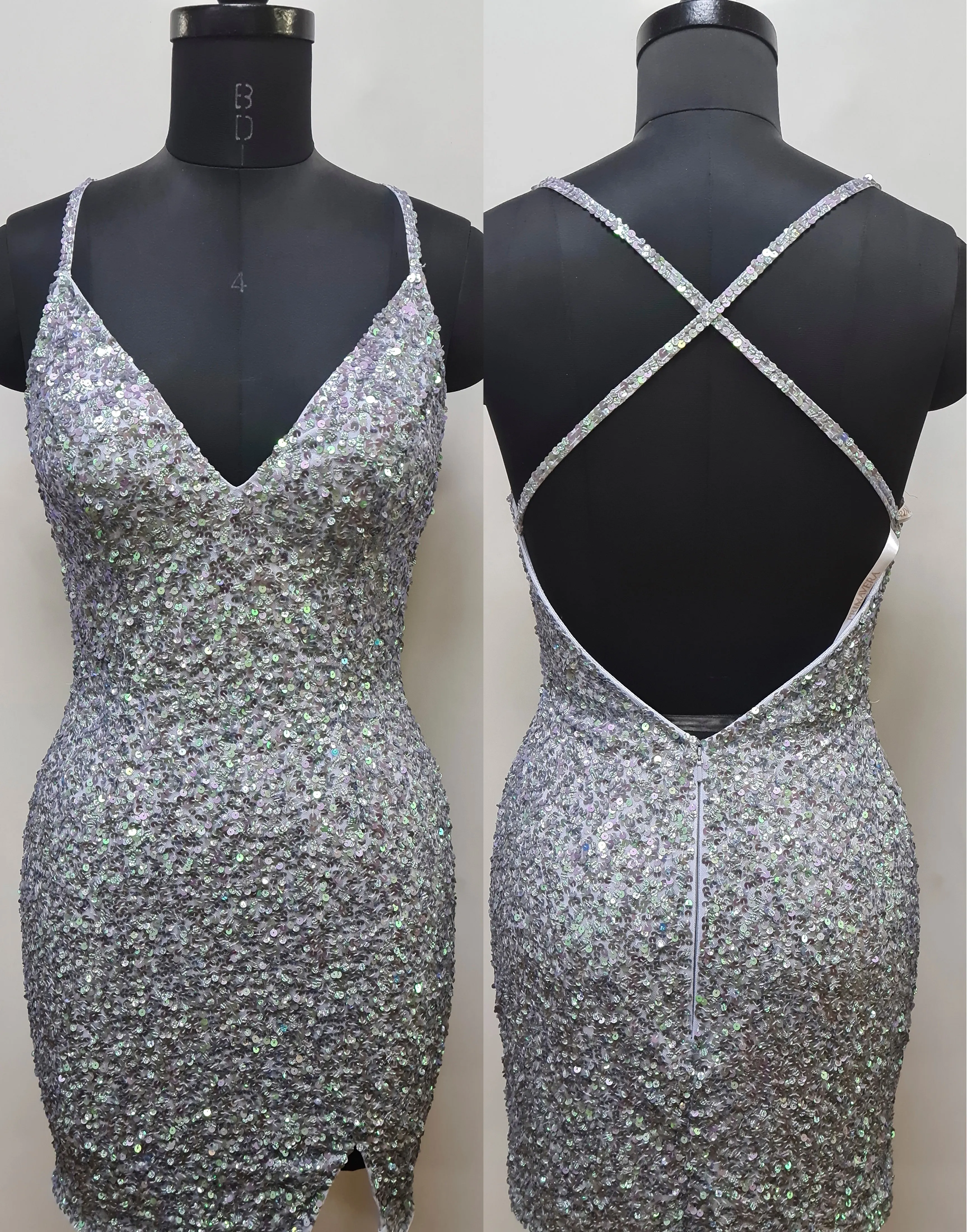 Primavera Couture 3900 Size 10 Jade Cocktail Dress Sequin Cross Back V-Neck Slit Short Homecoming Cocktail Dress.