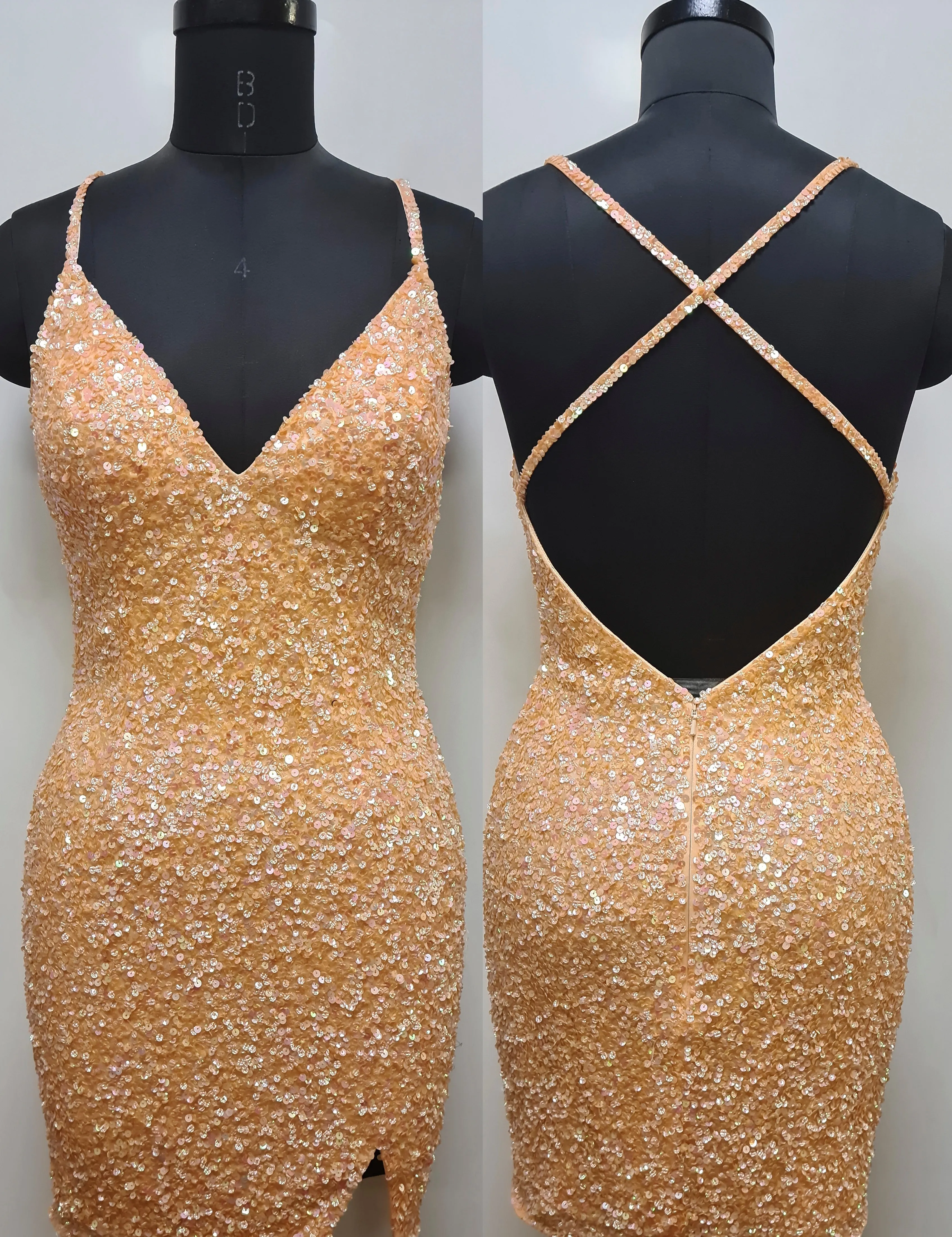 Primavera Couture 3900 Size 10 Jade Cocktail Dress Sequin Cross Back V-Neck Slit Short Homecoming Cocktail Dress.