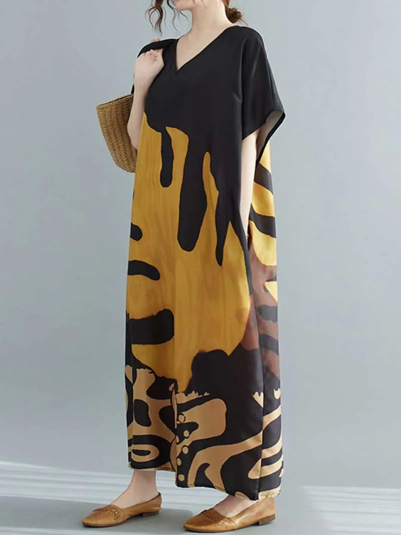Princess Lady Leaf Print Midi Dress