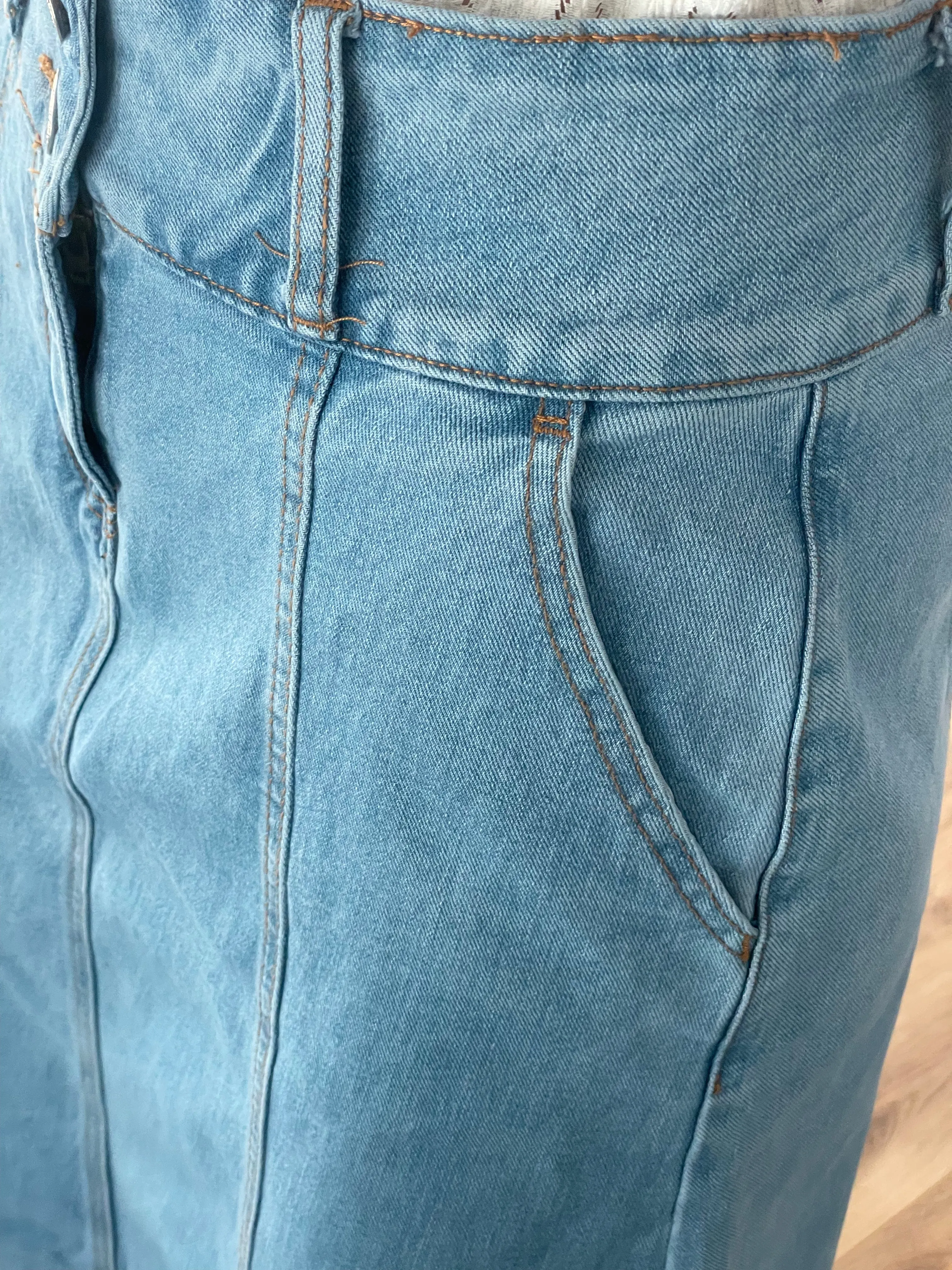"Sadie" A-Line Denim Skirt in Stone Wash