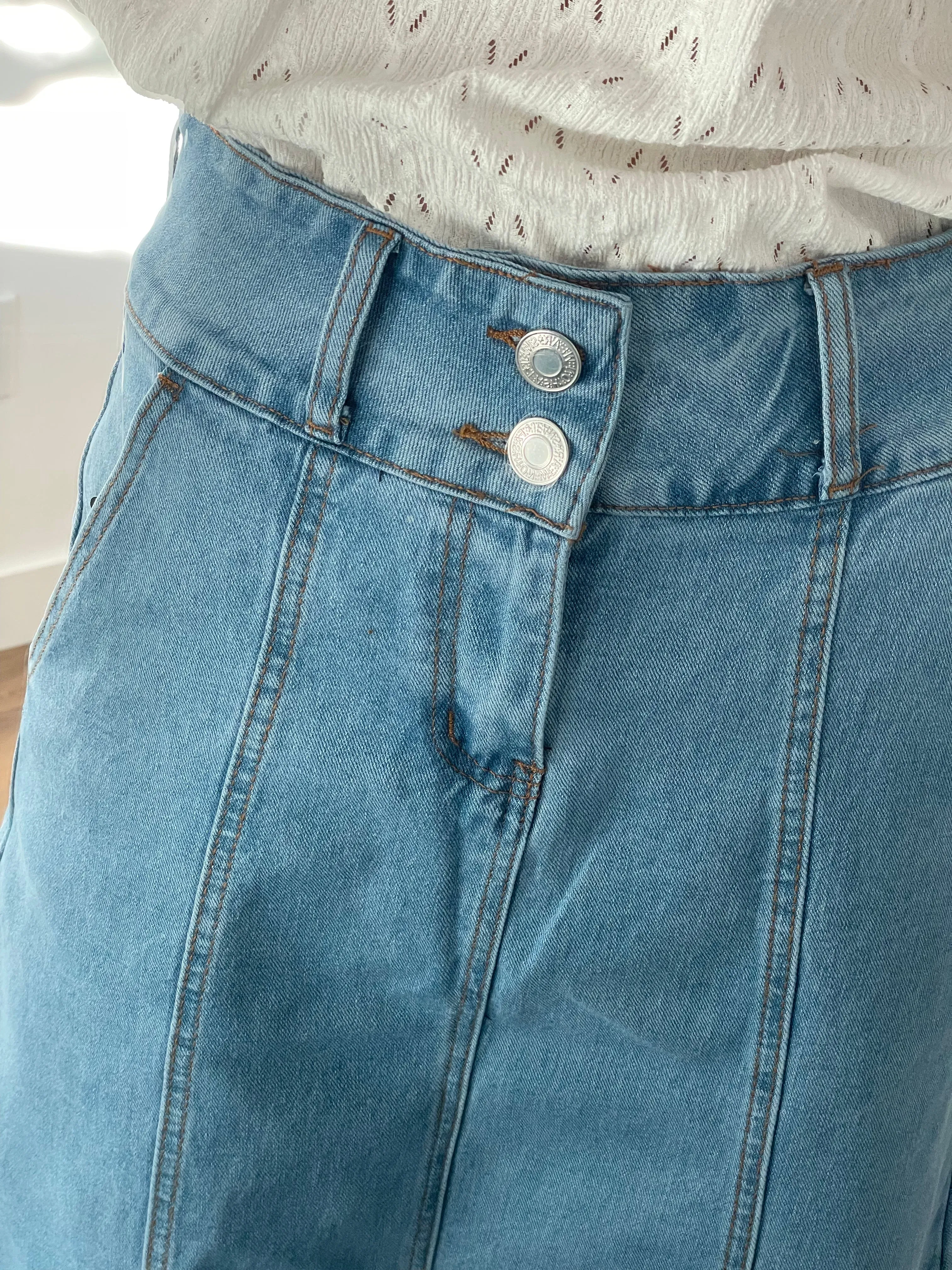 "Sadie" A-Line Denim Skirt in Stone Wash