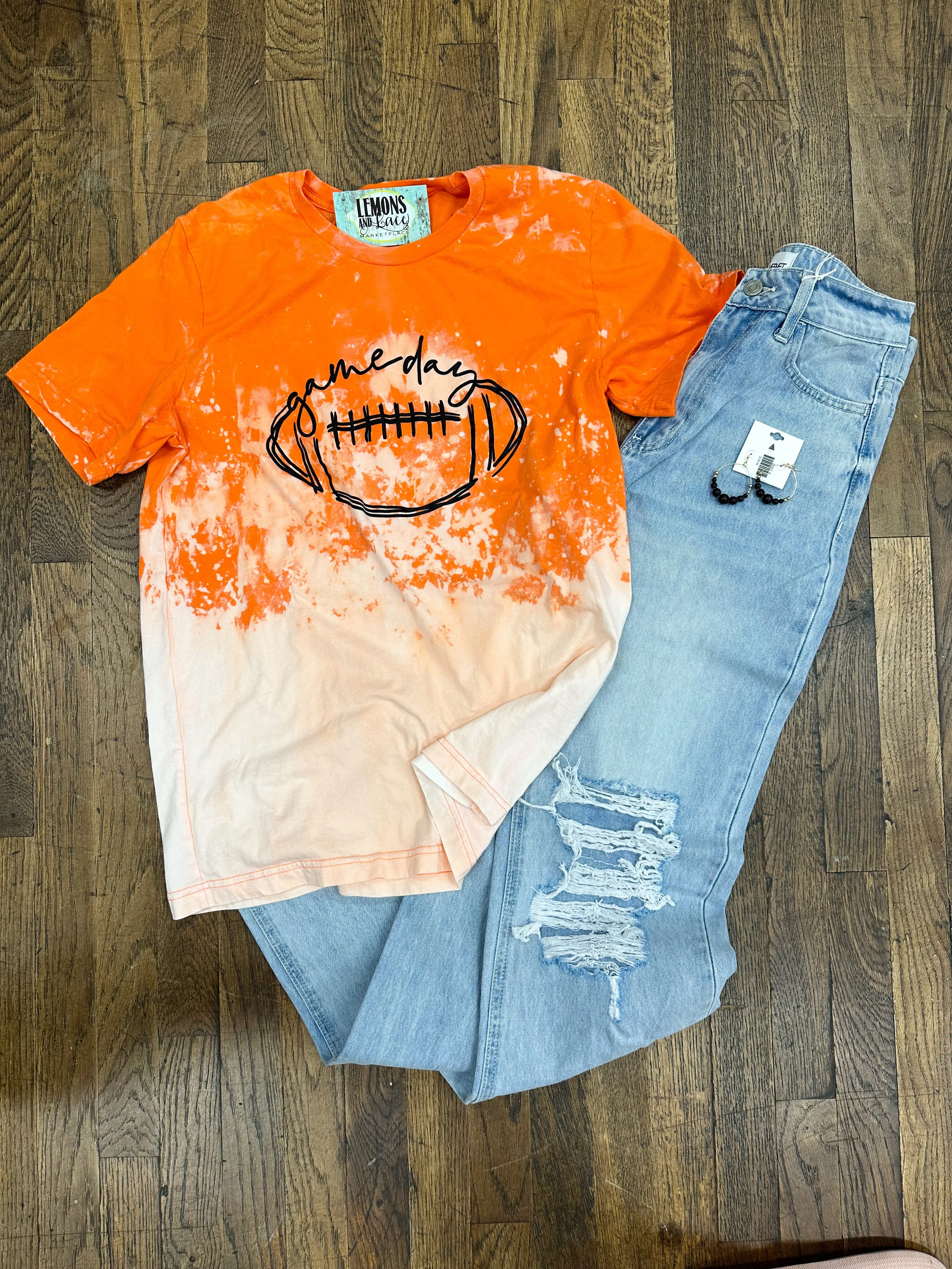 Red Bleached Game Day Football Graphic Tee