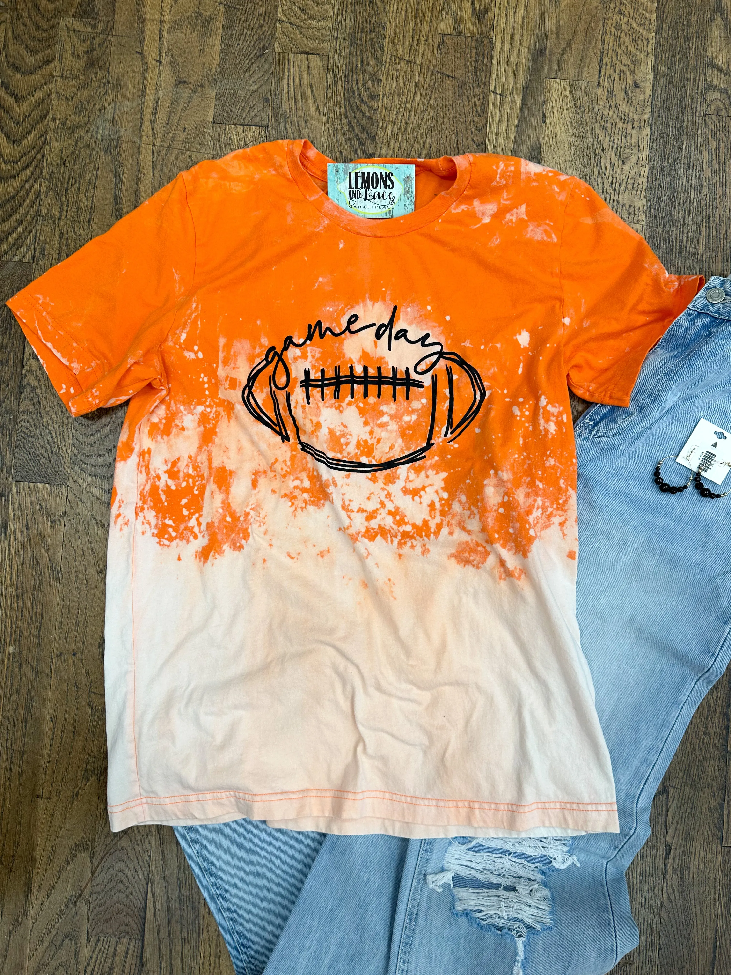 Red Bleached Game Day Football Graphic Tee