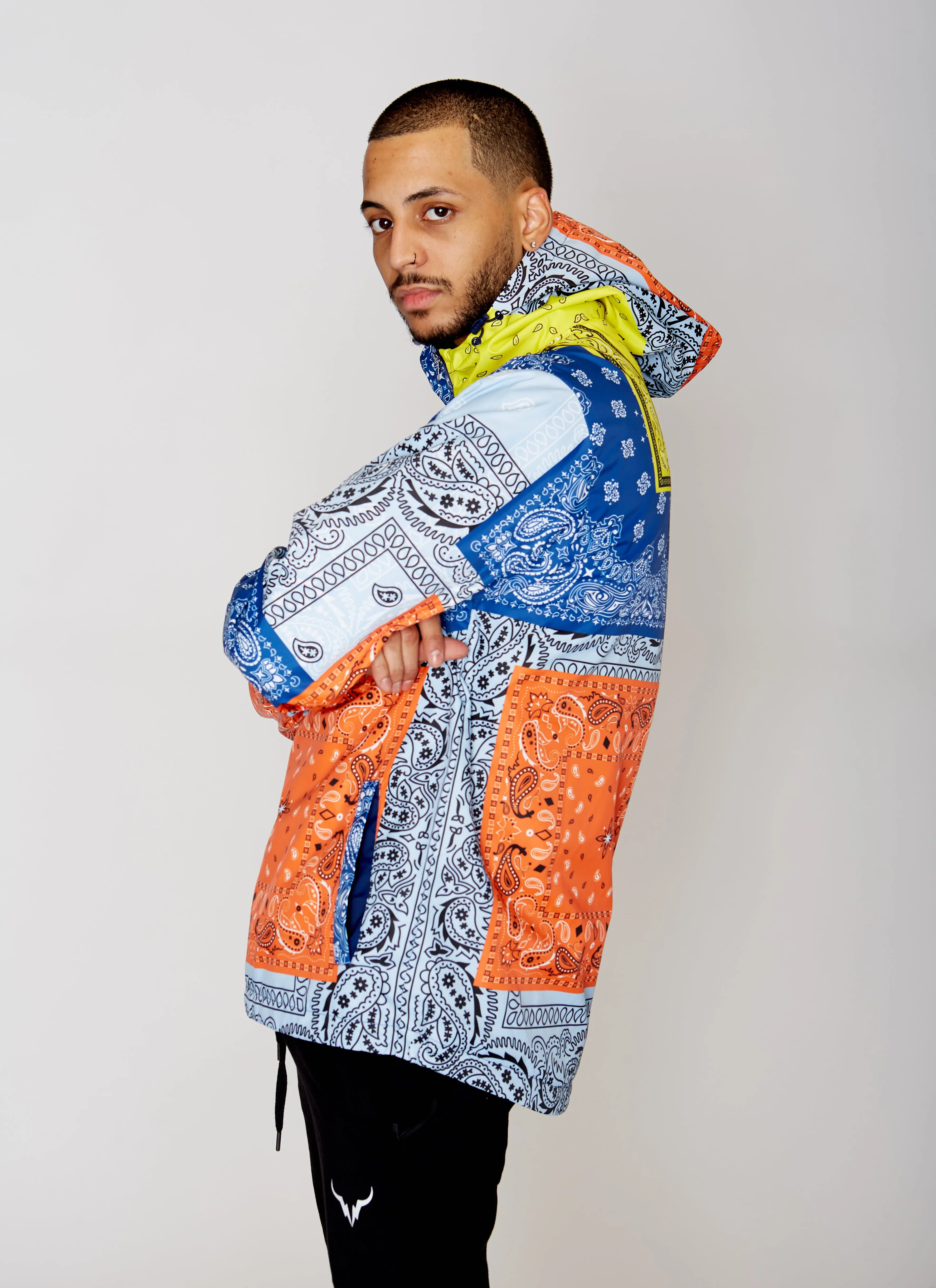 S51011-BANDANA PATCHWORK WINDBREAKER JACKET (NAVY)