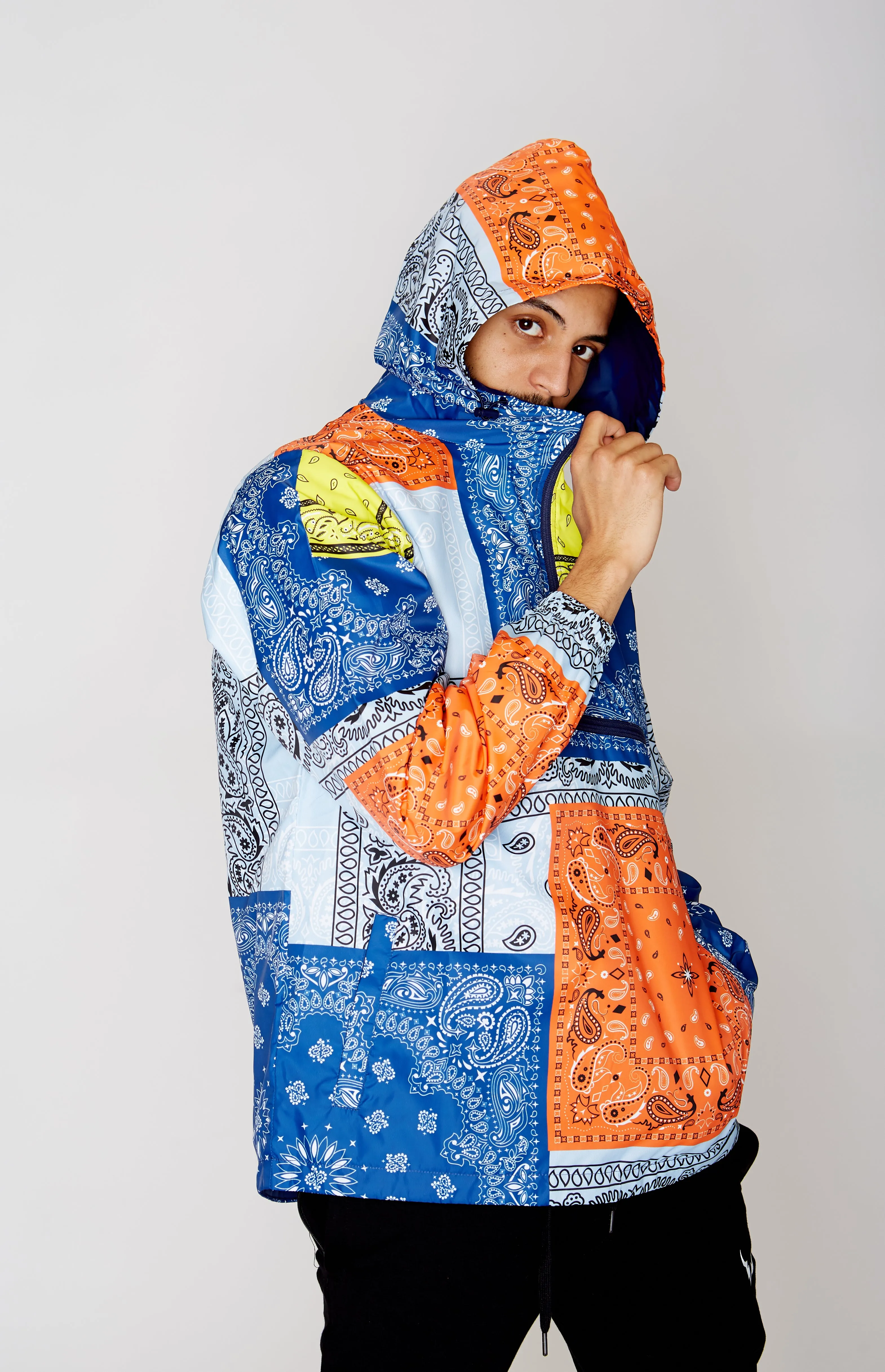 S51011-BANDANA PATCHWORK WINDBREAKER JACKET (NAVY)