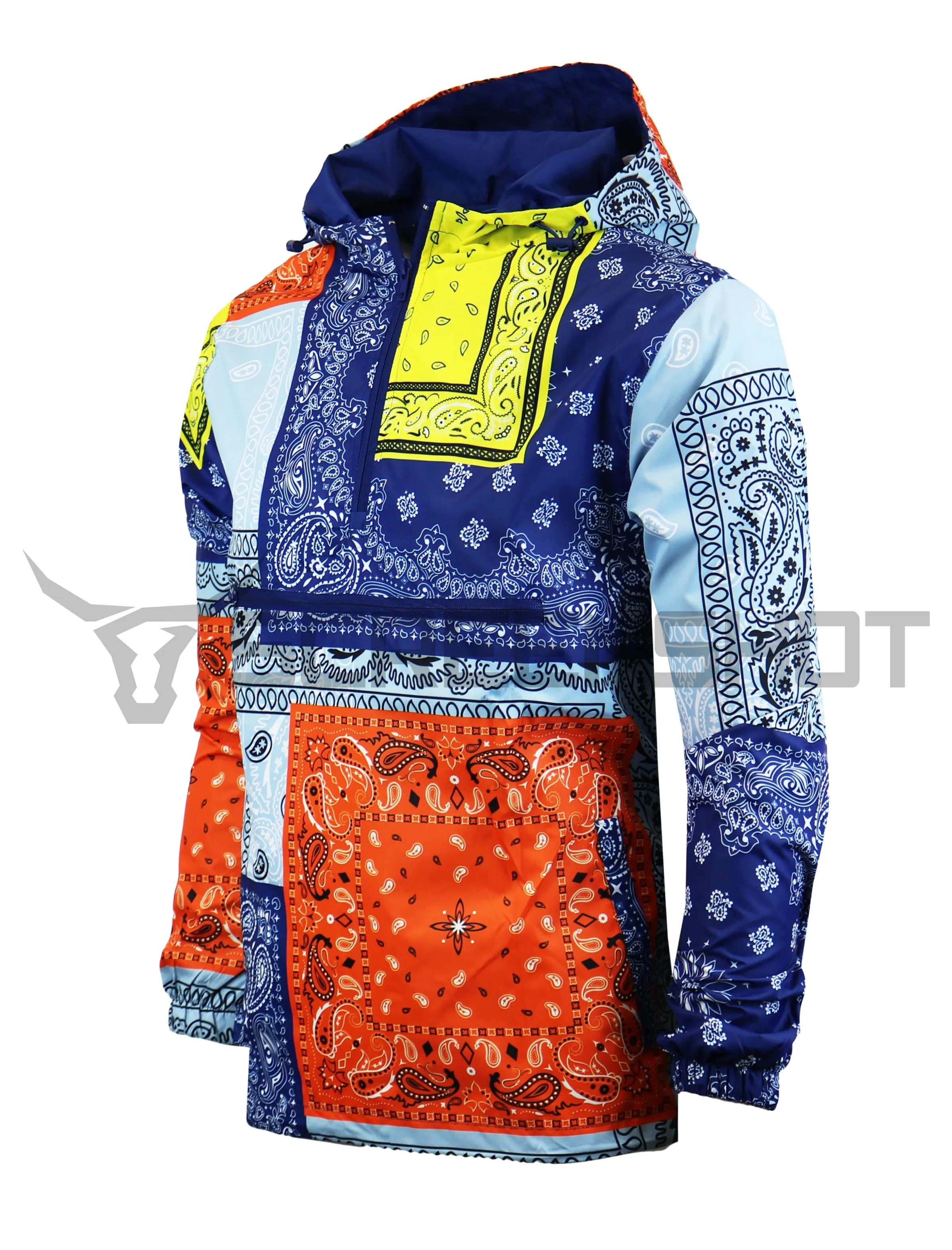 S51011-BANDANA PATCHWORK WINDBREAKER JACKET (NAVY)
