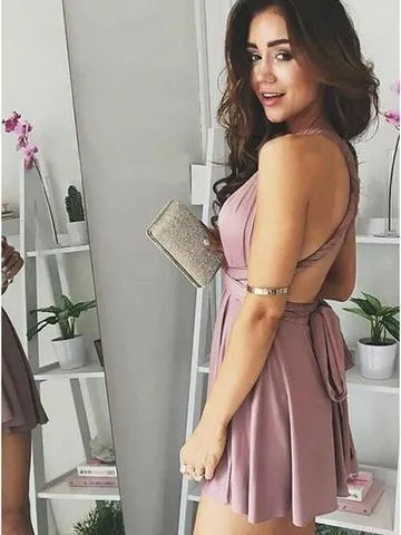 Sexy Satin Halter Neckline Short A-line Cocktail Dresses CD024