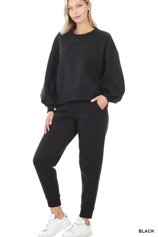 Soft balloon sleeve sweatshirt and pants set