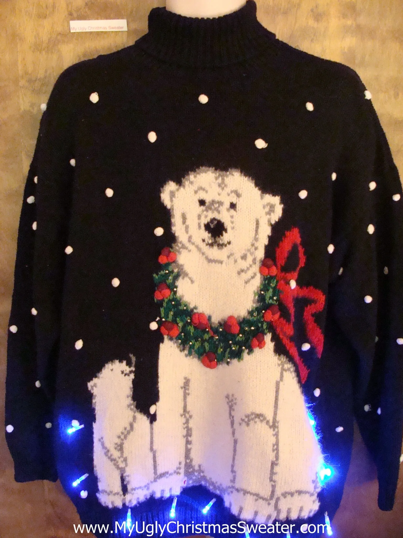 Sweet Festive Polar Bear Light Up Ugly Xmas Sweater