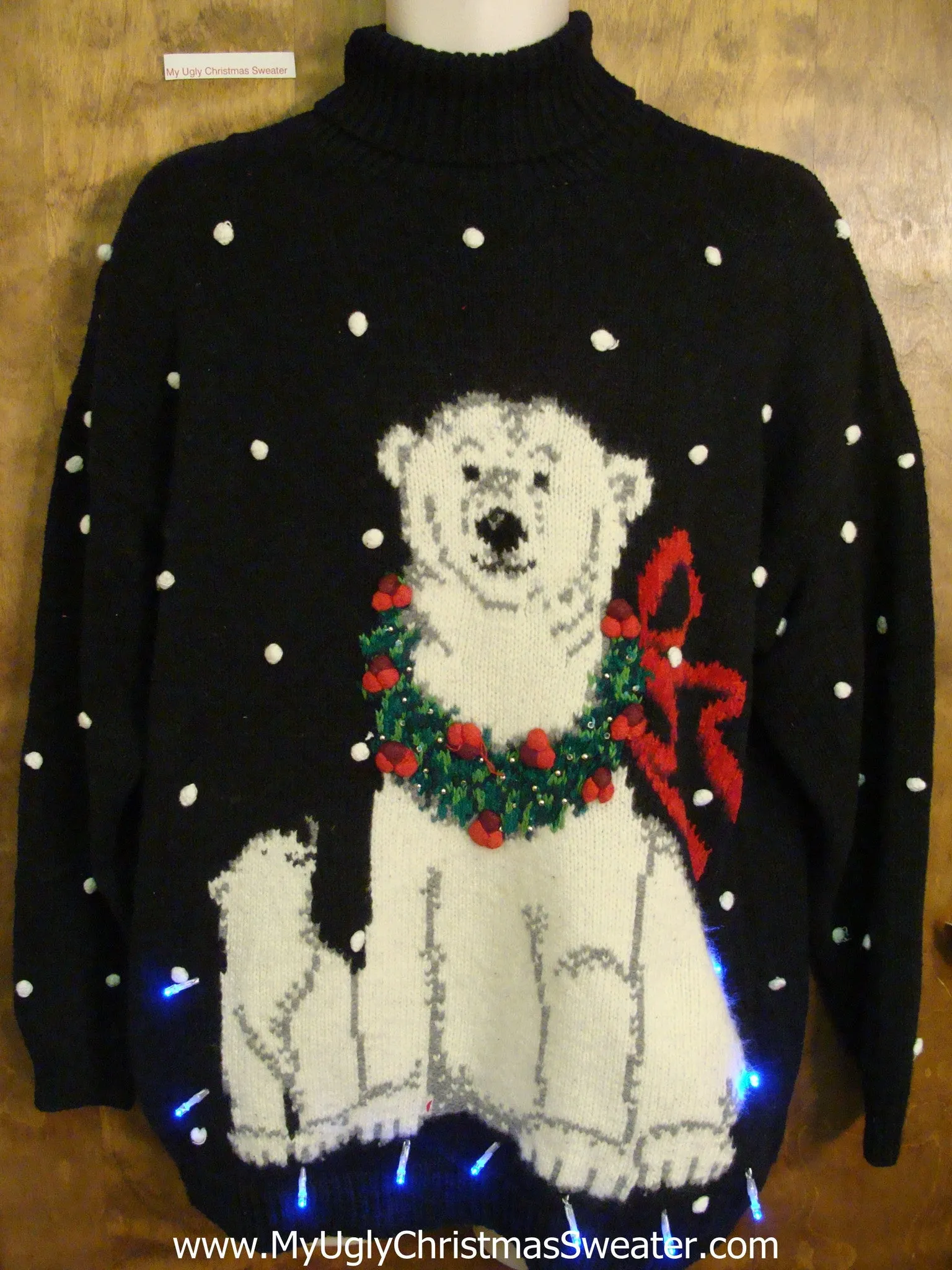 Sweet Festive Polar Bear Light Up Ugly Xmas Sweater
